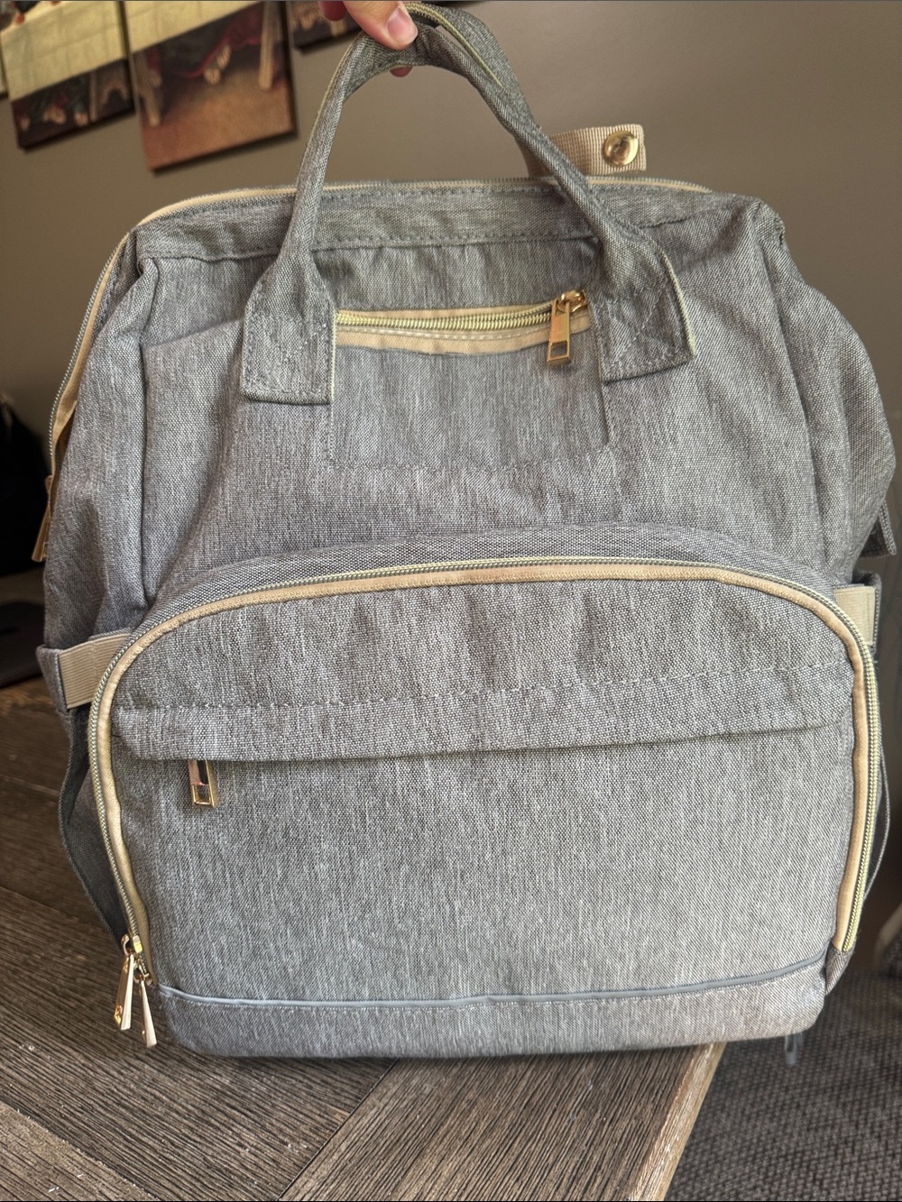 Gray 3-in-1 Diaper Bag Backpack w/ Fold-Out Bassinet Changing Station USB
